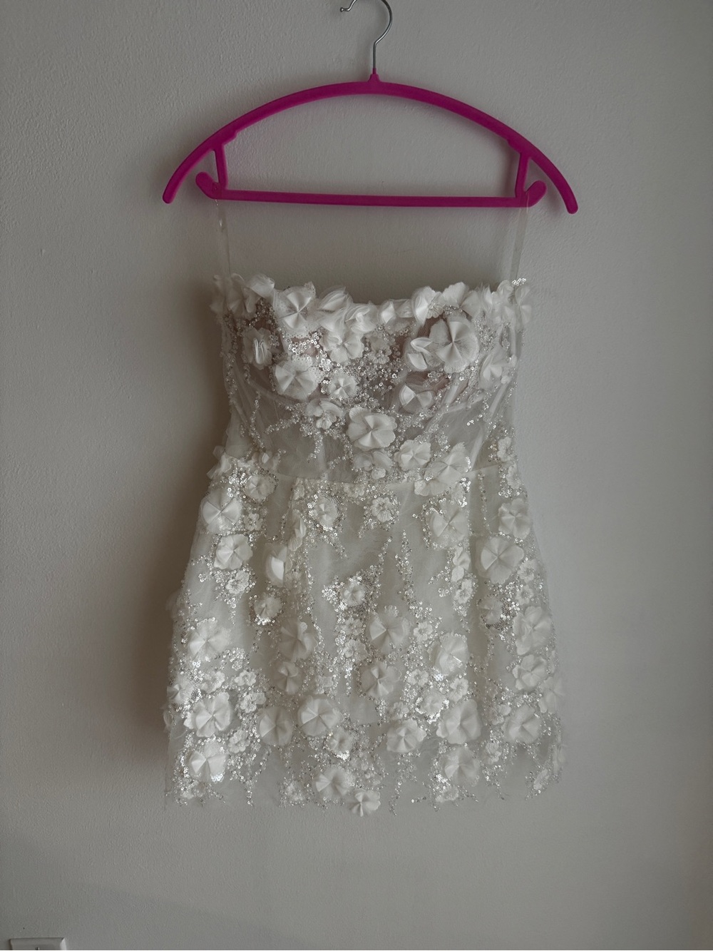 Rosie Etienne Isabelle Strapless White Floral Mini Bridal Dress & Gloves Size 6 - Picture 7 of 16